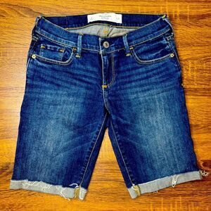 Abercrombie & Fitch Dark Blue Denim Cuffed Bermuda Shorts Women's Size 0 w25